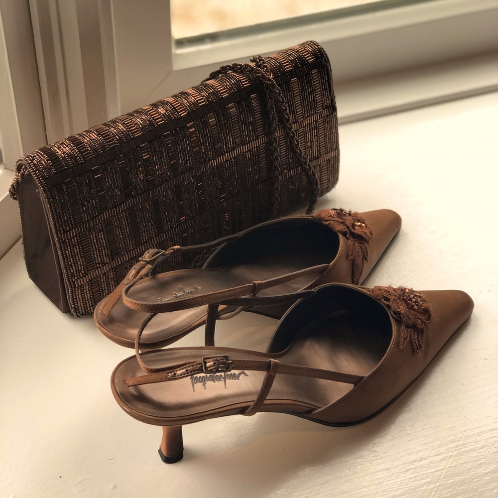 Brown cross body purse and high heel combo